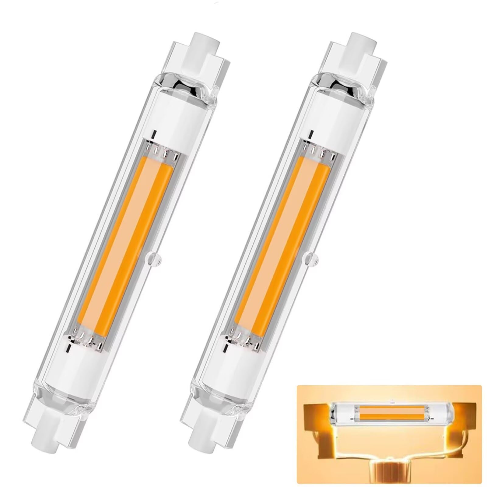 Zestaw 2 żarówek LED R7S w kształcie kukurydzy, szklana rurka 30WCOB, 118 mm, niskie zużycie energii (światło ciepłe 3000 K)