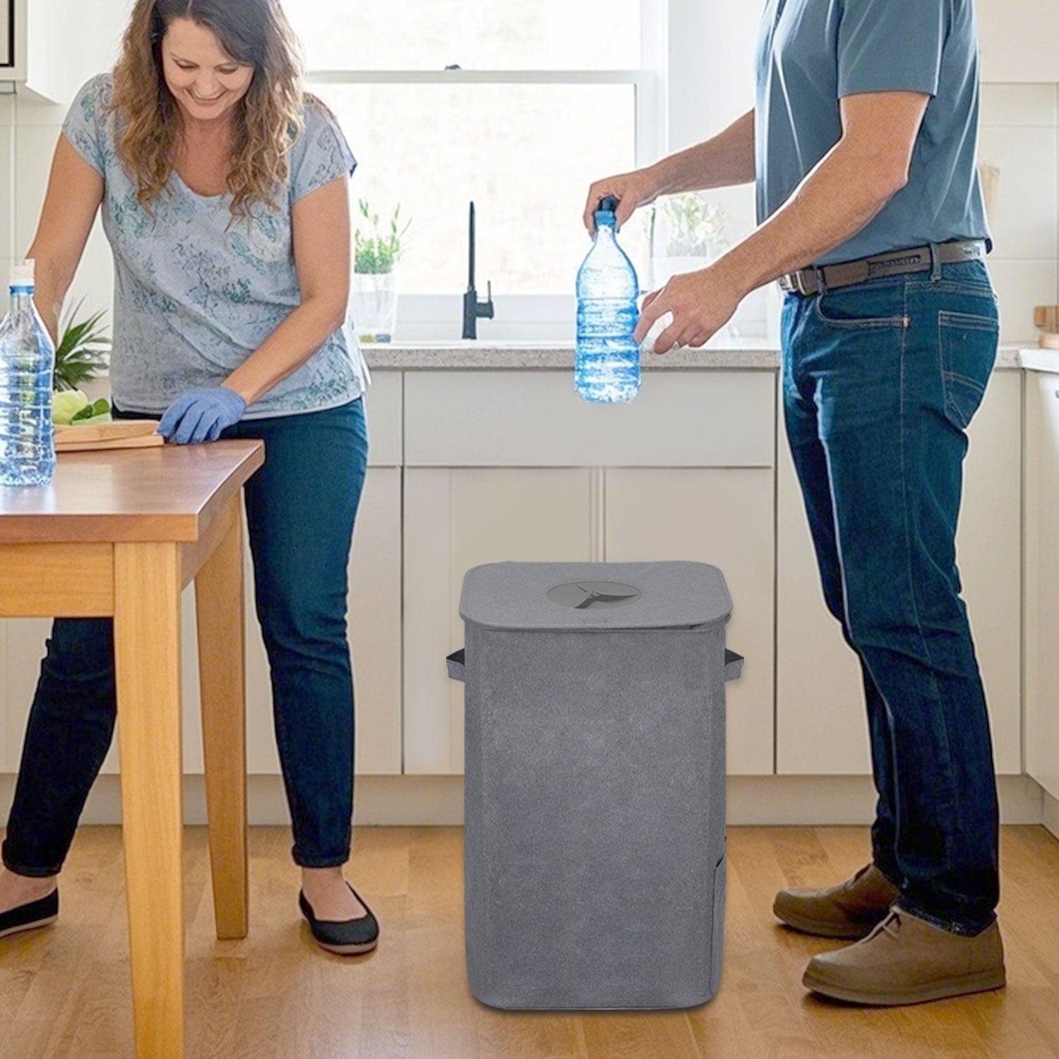 Poubelle Recyclage 100L,Poubelle Avec 2 Sacs De Transport,Stockage Des Bouteilles Consignées Gris - 7