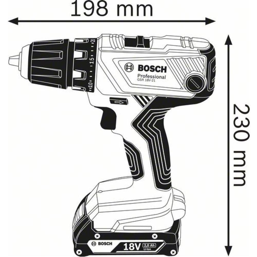 Wiertarko-wkrętarka akumulatorowa Bosch GSR 18V-21 / 2x akumulator 2,0 Ah + ładowarka w L-Case - 06019H100A - 3
