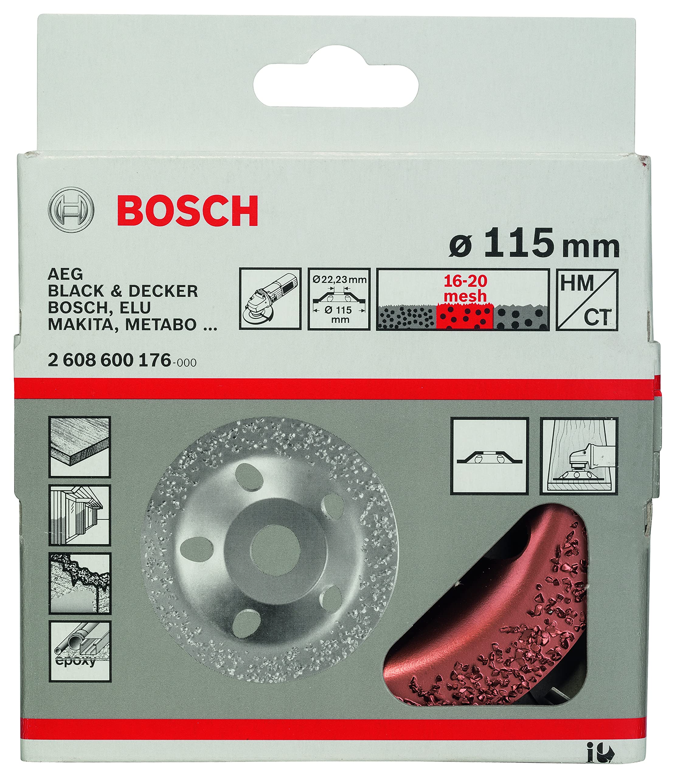 Bosch Tarcza garnkowa z węglika spiekanego, 115 x 22,23 mm, średnia, płaska -2608600176 - 4