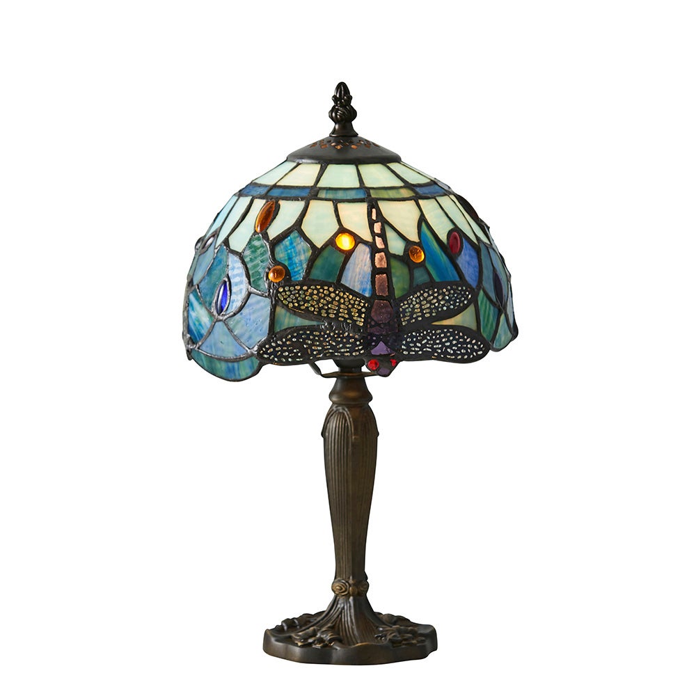 Lampa stołowa ważki DRAGONFLY BLUE multikolor czarna 1xE14x15W szkło wym:36x20x20cm IP20 Tiffany