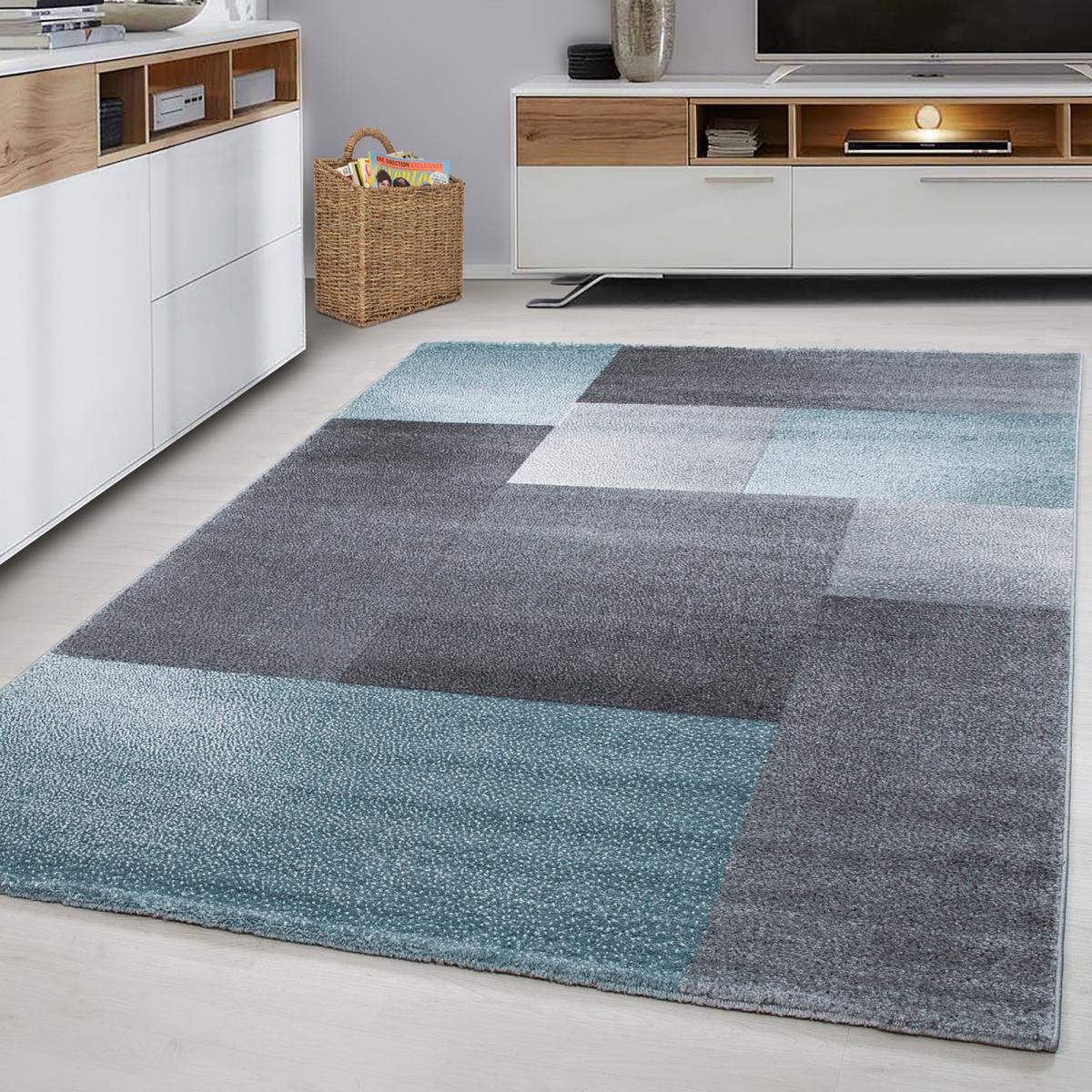 tapis grand salon 160x230 tissé bleu et gris rectangle motif géométrique KARLUK - 5