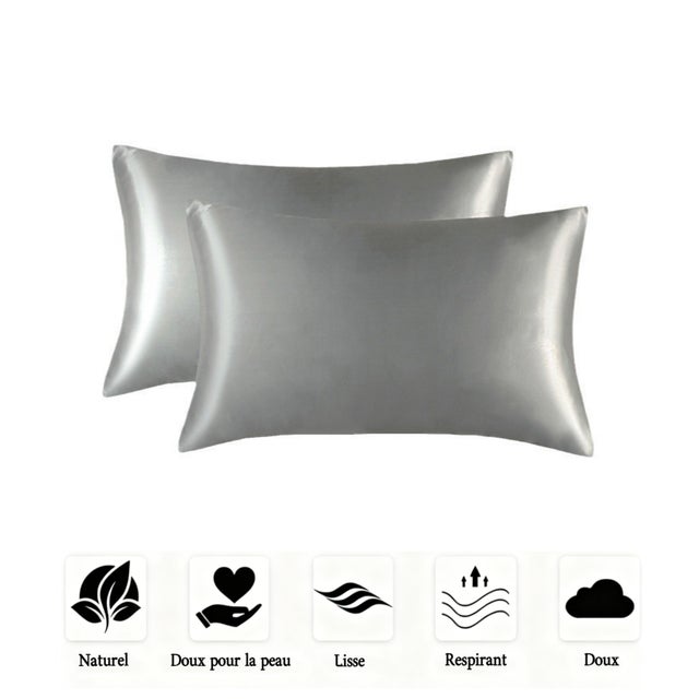 Lot de 2 taies d'oreiller en satin doux, lisses et infroissables pour homme et femme，Standard (20x26 Inch)