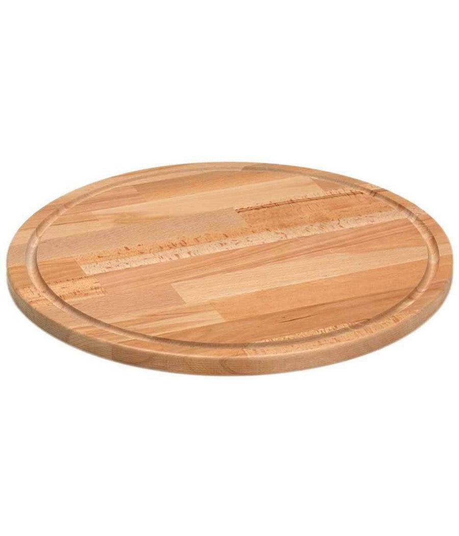 Trade Shop - Tagliere Rotondo Piatto Vassoio In Legno Di Faggio Diametro 30cm Salumi Formaggi - - 3