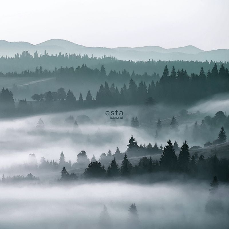 Fototapeta Góry Mgliste zielonym - 279 x 279 cm - ESTAHOME