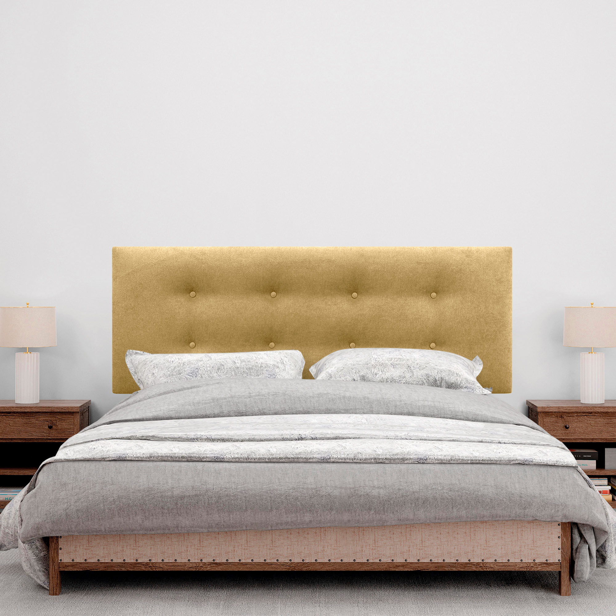 DHOME Cabecero de Tela AQUALINE Pro con 2 hileras de Botones Cabezal tapizado Cama Lujo (Mostaza, 150cm) - 4