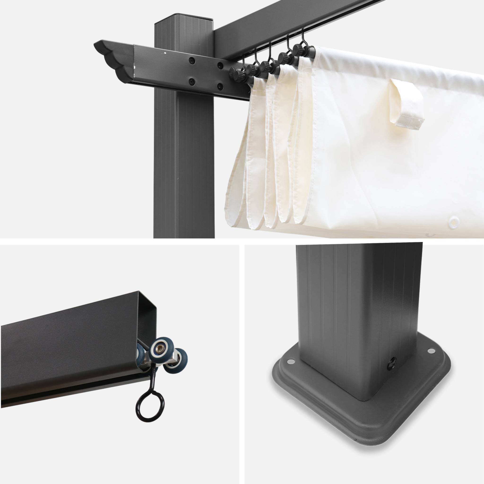 Pergola aluminium - Isla 3x4m - Toile écru- Tonnelle idéale pour votre terrasse. toit rétractable. toile coulissante. - 9