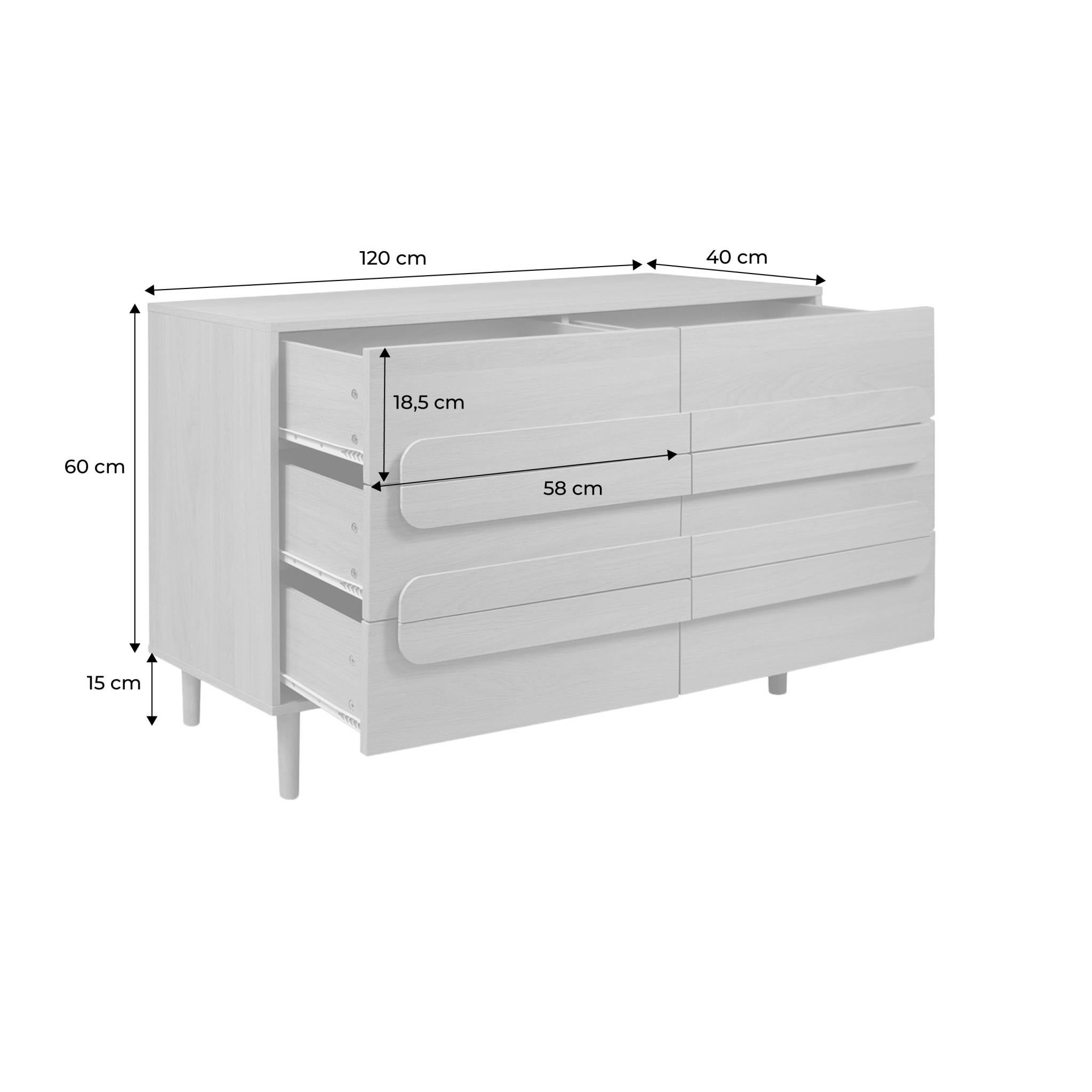 Commode vintage décor bois de noyer 6 tiroirs - L 120 x P 40 x H 75cm - Juliana - 4