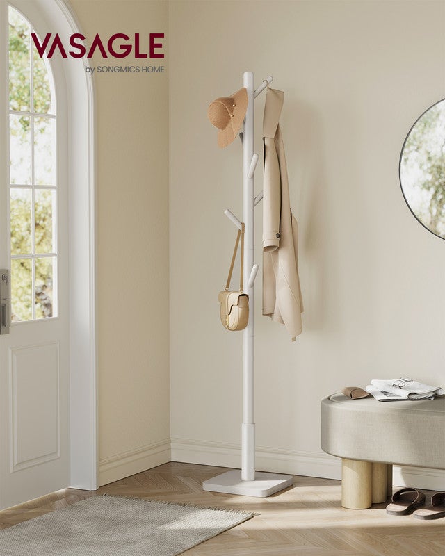 Portemanteau, Portant à Vêtements en Bois, 3 Hauteurs, pour Manteaux, Chapeaux, Sacs, pour Entrée, Couloir, Bois d'Hévéa, Beige Cappuccino - 2