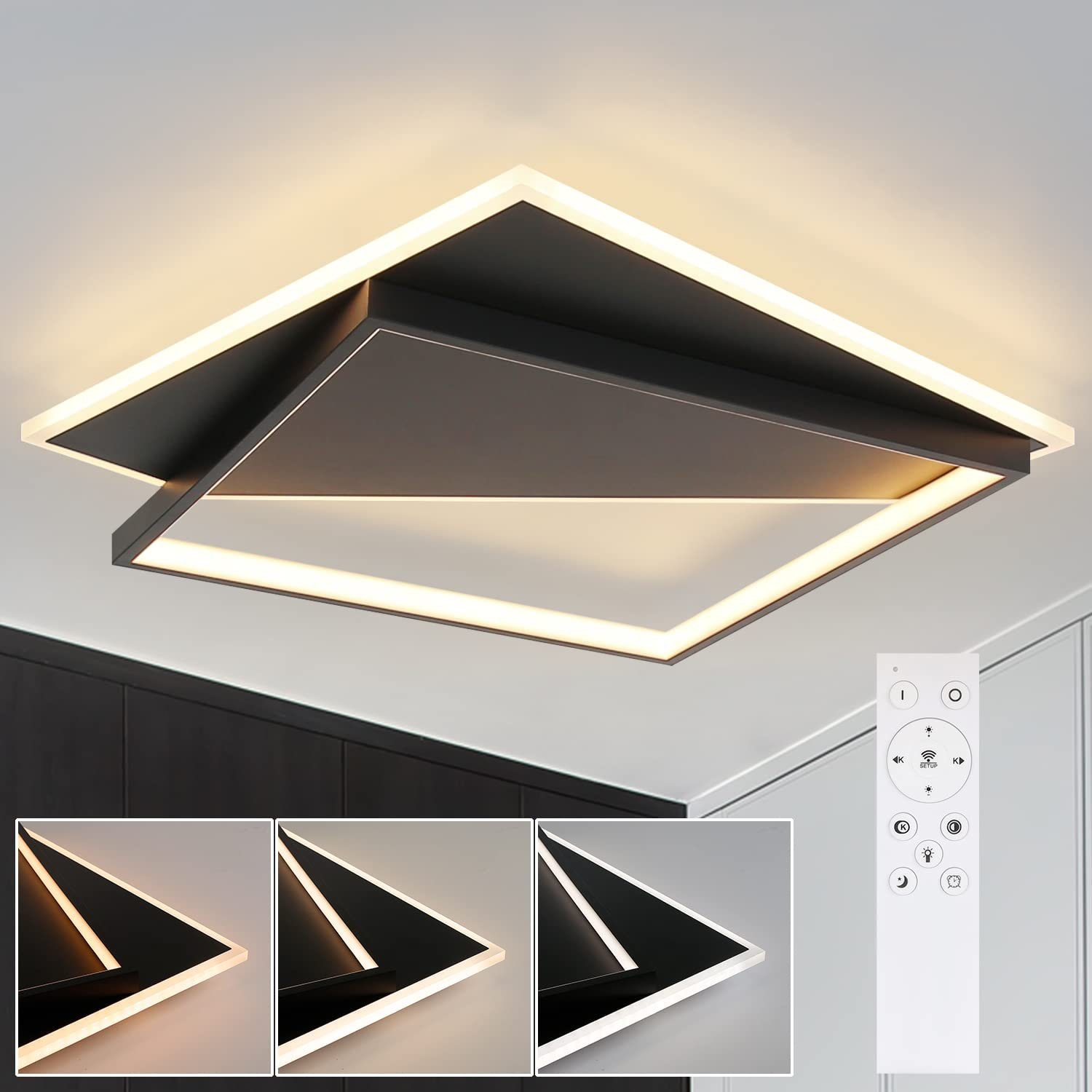 ZMH Nowoczesna kwadratowa lampa sufitowa LED z pilotem i funkcją zmiany koloru