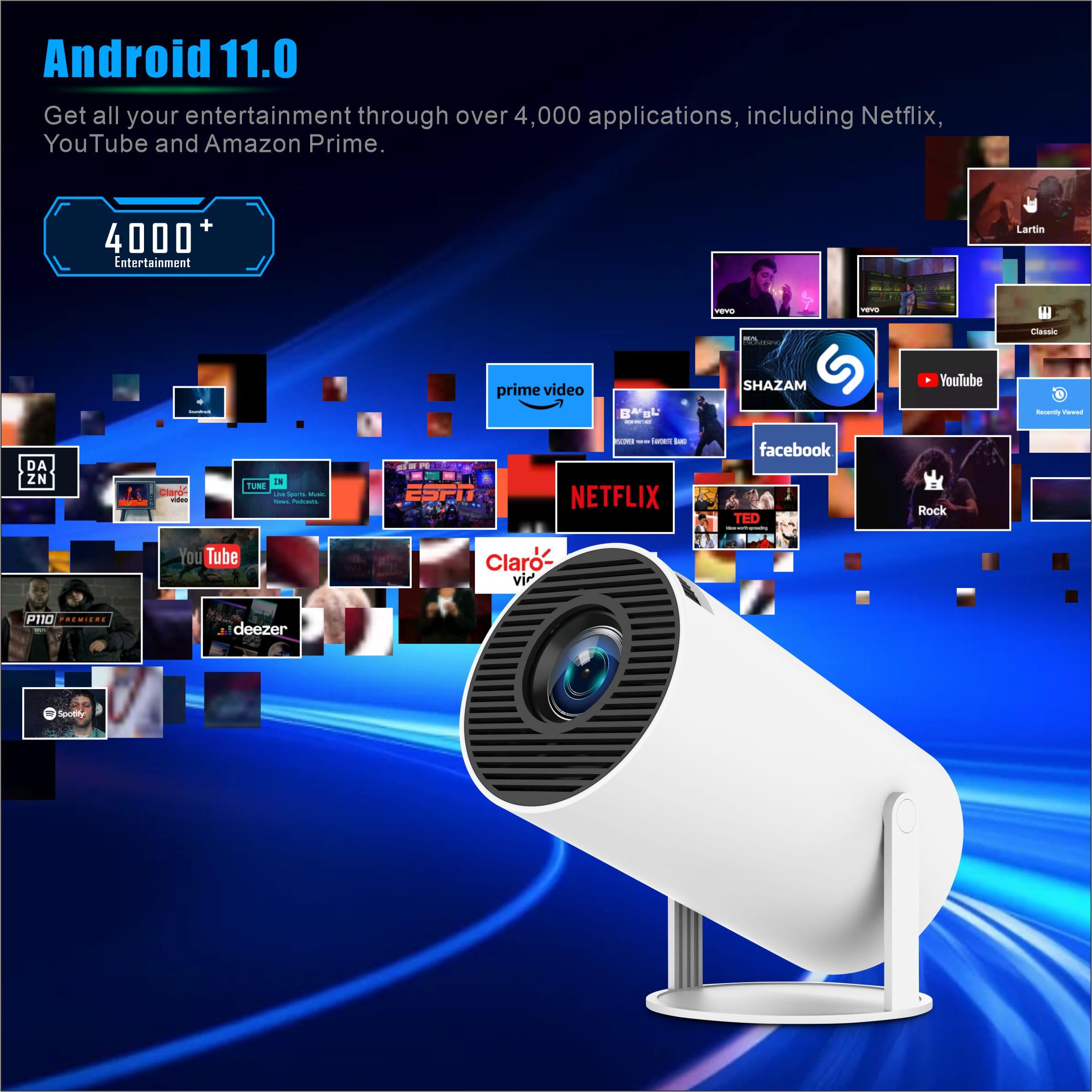Videoprojecteur Mini Projecteur FHD 4K Portable Projecteur Video Correction Trapèze Rotation 180° Rotation Compatible TÉLÉPhone/PC/HDMI/USB - 5