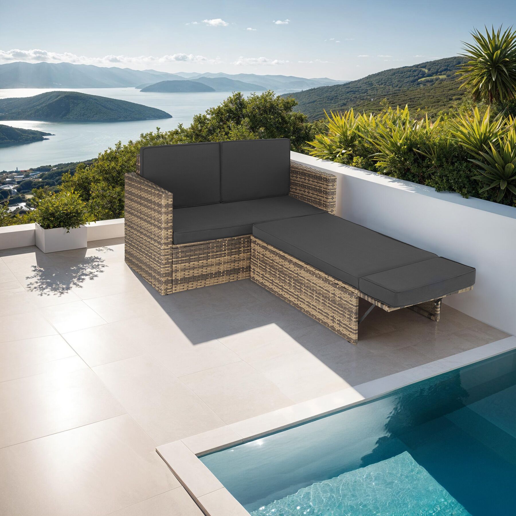Canapé de jardin en résine tressée, modulable, robuste, résistant UV, coussins déhoussables, nature TECTAKE - 2