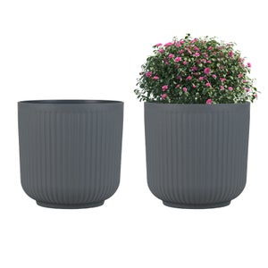 VR7 Set Di 2 Vasi In Plastica Effetto Argilla Con Fori Di Drenaggio – 33 Cm, Per Piante Grandi, Interni/Esterni, Resistente Ai Raggi UV, Colore Nero - 2