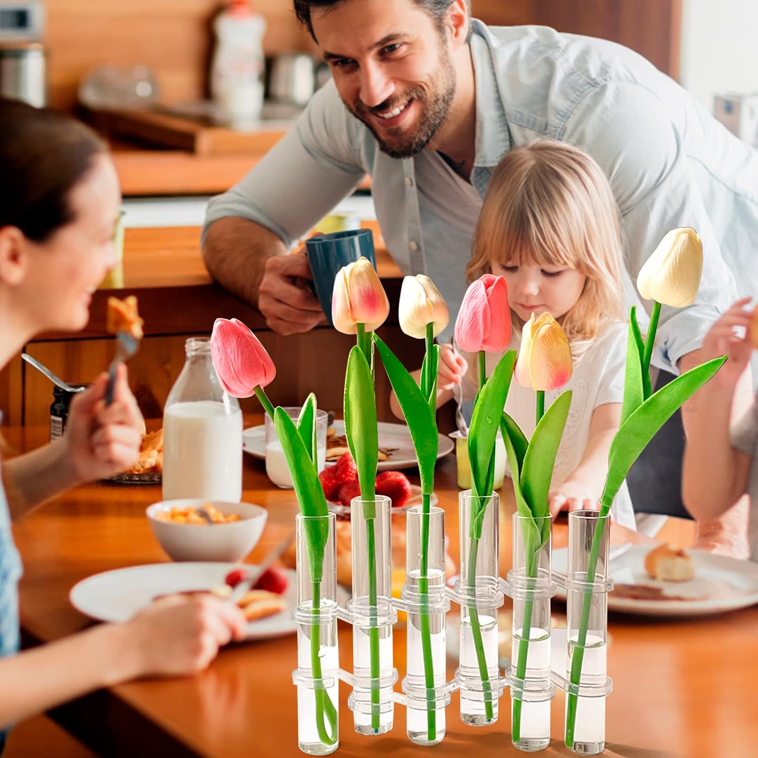 Lot de 6 tubes à essai en verre transparent pour vase à fleurs à charnière, pour décoration intérieure - 6