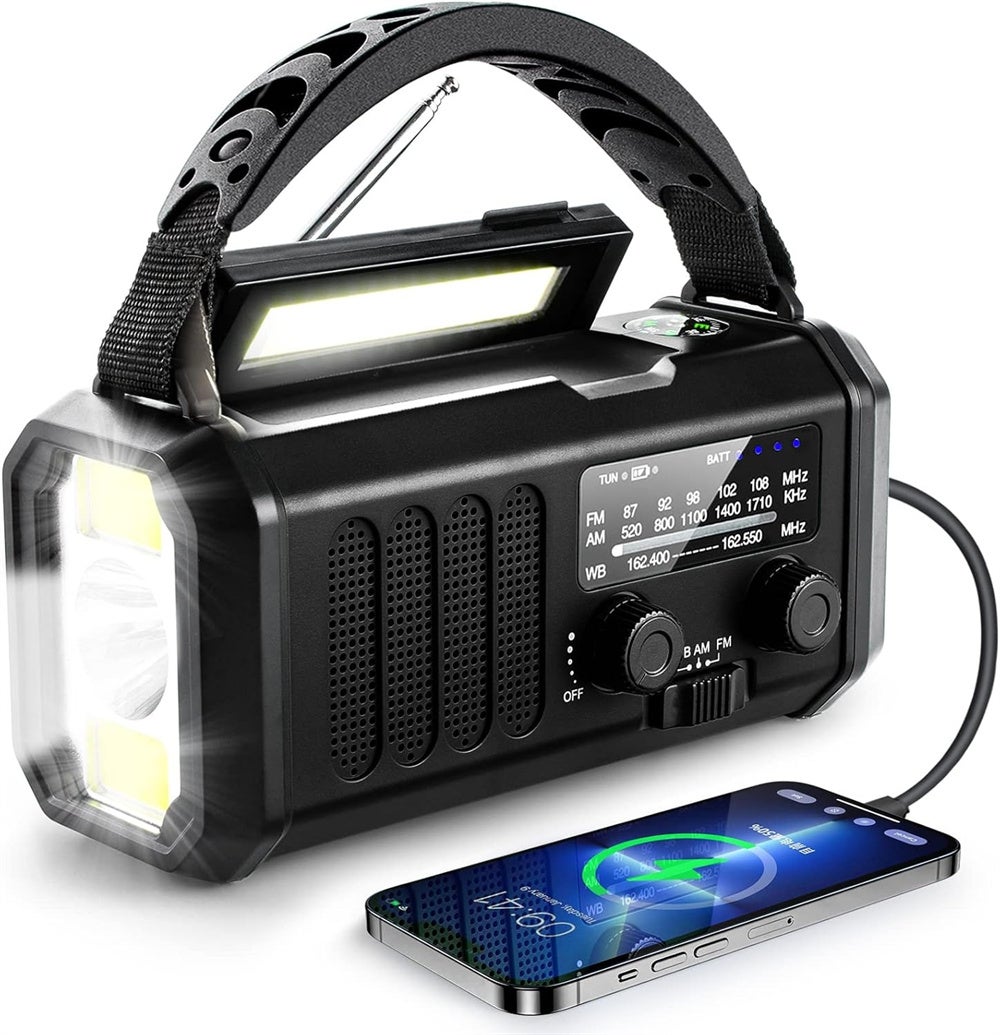 Radio dynamo korbowa 10000mAh, radio pogodowe z AM/FM i radiem solarnym, latarka i lampka do czytania, alarm SOS
