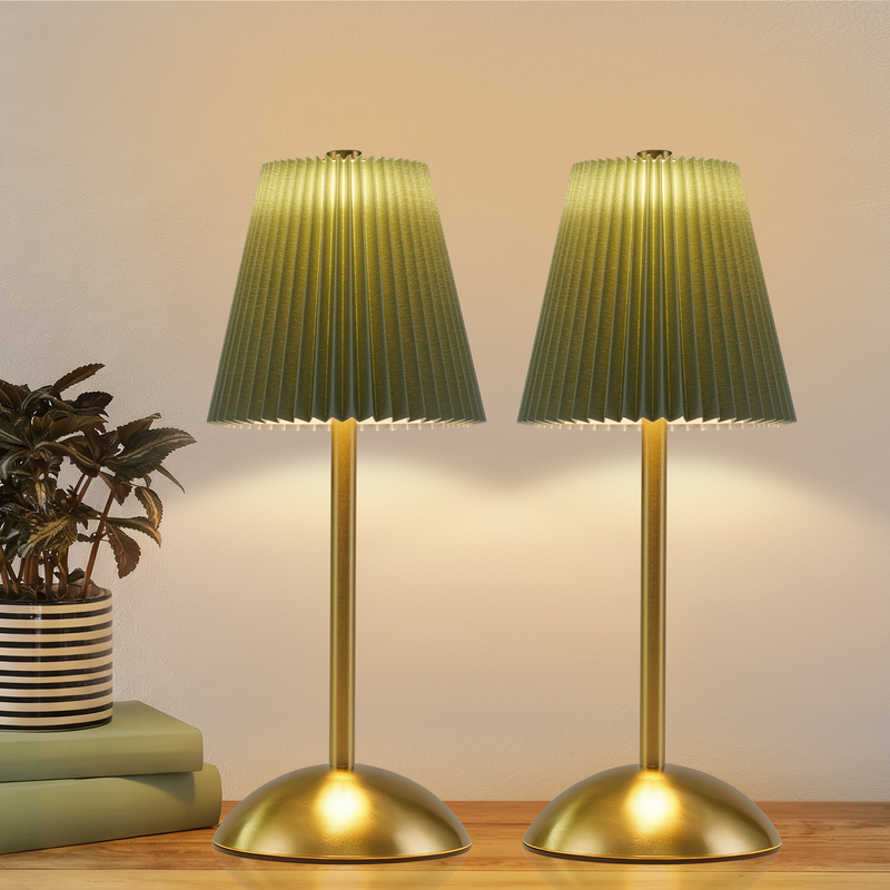 Nettlife Lampa Stołowa Bezprzewodowa Zestaw 2 - Lampka Nocna LED Dotykowa Ściemnialna, USB Akumulator, Klosz Tkanina, Nowoczesna Sypialnia