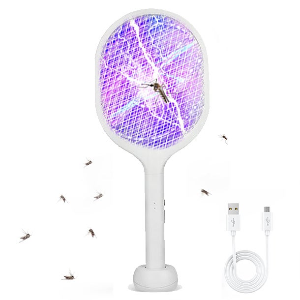 Matamoscas Eléctrico, 2 en 1, Eléctrico Recargable USB con Base de Carga, Trampa Moscas Eléctrica para Mosquitos, Moscas