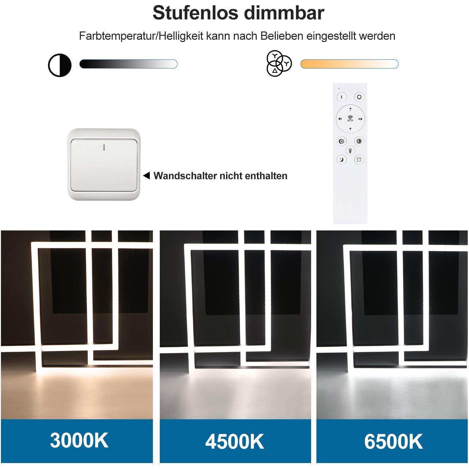 NETTLIFE Plafonnier LED Lampe de Salon Noir Dimmable avec Télécommande 84 W Lampe de Chambre Moderne pour Cuisine Couloir Bureau Salle à Manger - 4