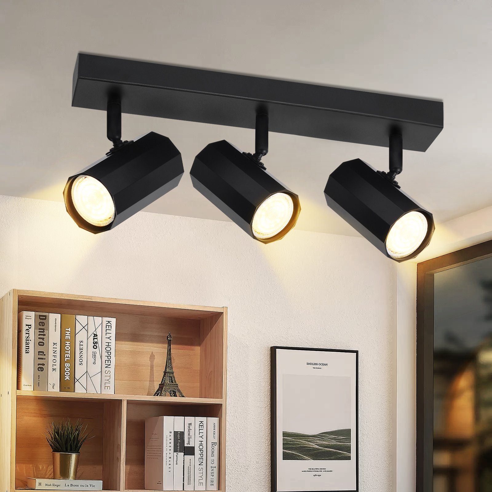 ZMH Trzy żarówki LED Metalowa lampa sufitowa Maksymalna 25 W GU10 Czarny Retro Salon 350° Obrotowe lampy Nadaje się do kuchni i jadalni