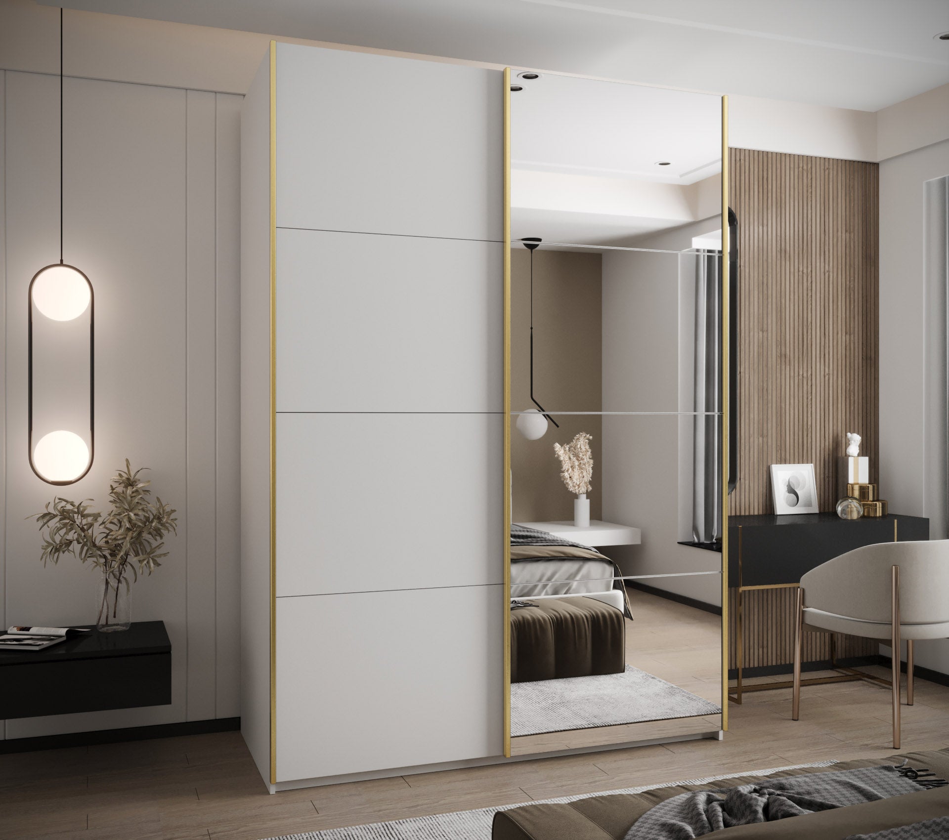 Szafa przesuwna wysoka Lux 3 180 x 64 x 245,5 cm biały + biały + u. złoty - Abiks Meble - 2