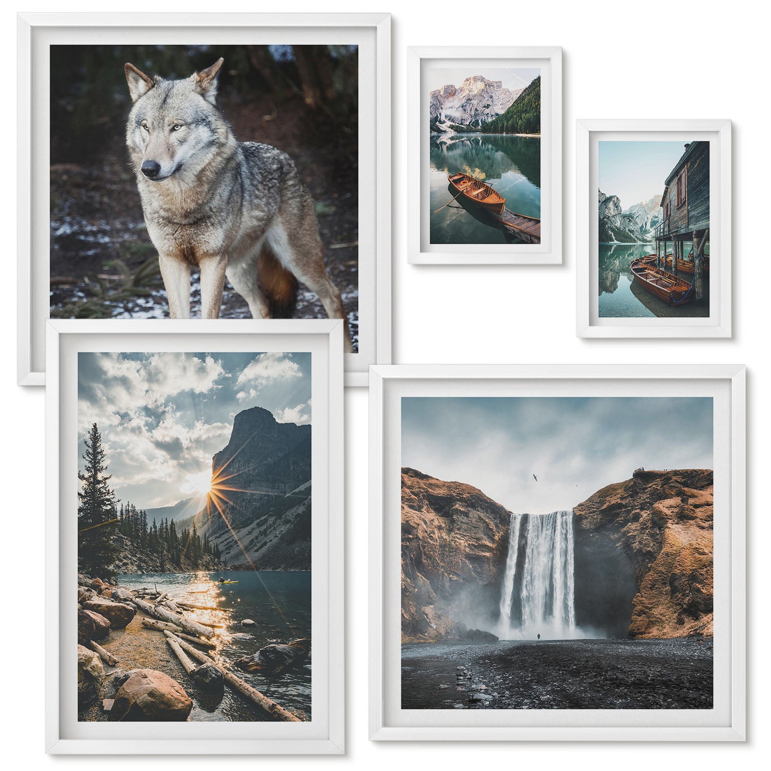 Ensemble de 5 tableaux encadrés | Paysages naturels avec faune et ...