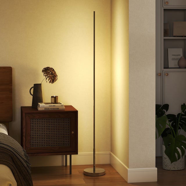 Lampe sur pied LED 150cm température luminosité réglables télécommande pédale moderne salon bureau finition argentée