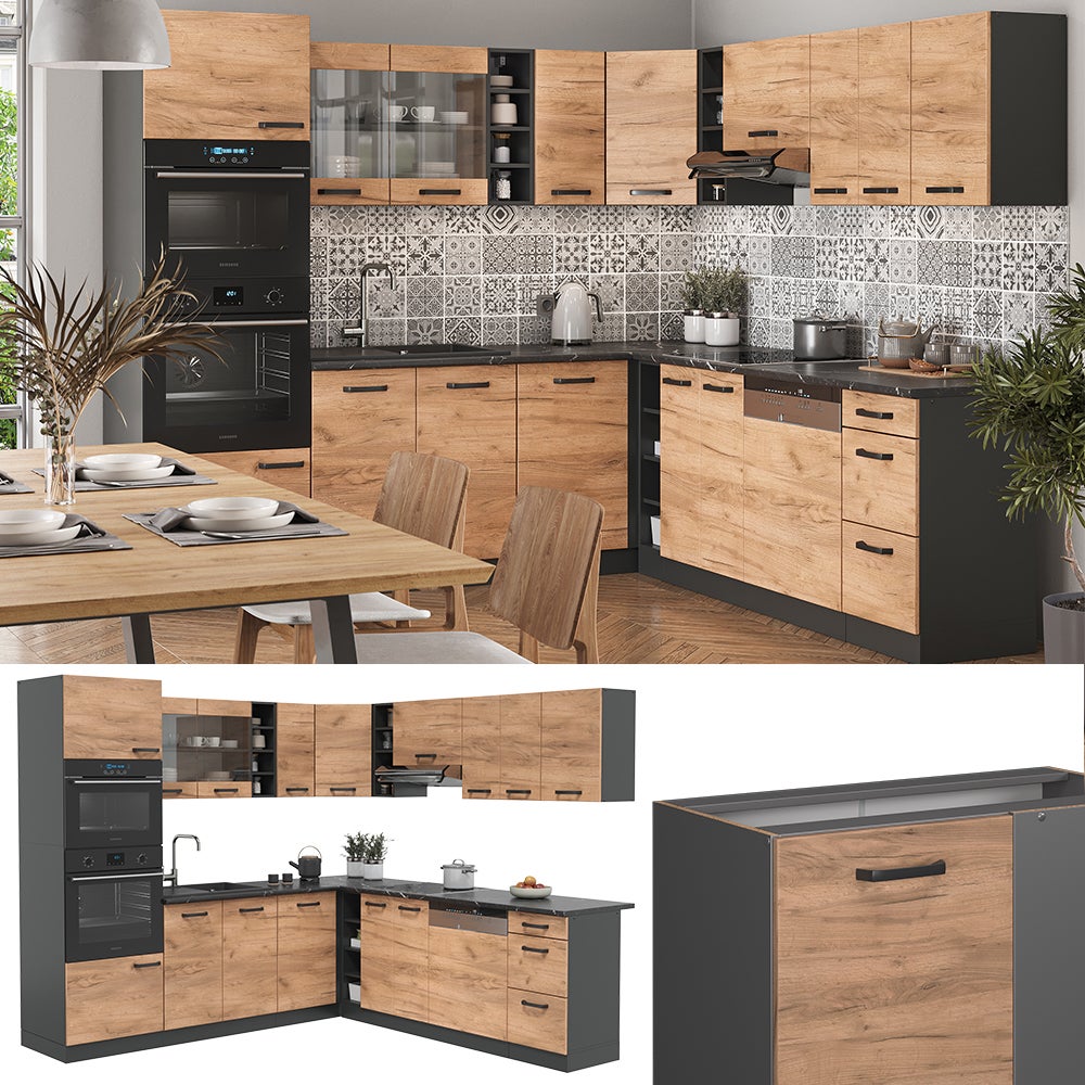 Vicco Cuisine en angle R-Line, Chêne doré/anthracite, 247x46cm sans PT - 4