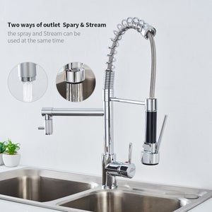 Mitigeur Cuisine AURALUM MAX Chromé, Douchette Extractible à Deux Jets Robinet Cuisine Bec Haut Flexible Robinet d'évier en Laitone,Eau Froide/Chaude