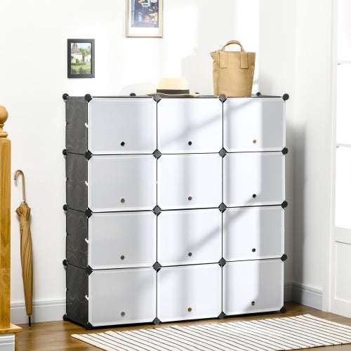 GOPLUS Meuble de Rangement Enfant 12 Cubes 35x35CM, Armoire Modulable en Plastique avec Portes, Charge 10KG Chacun pour Chambre à Coucher, Salon, Entrée (Bleu