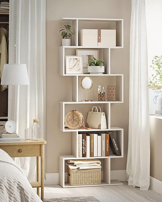 Bibliothèque, Étagère à 6 Niveau, Meuble de Rangement, Cloison Séparateur, Style Moderne, Blanc - 3