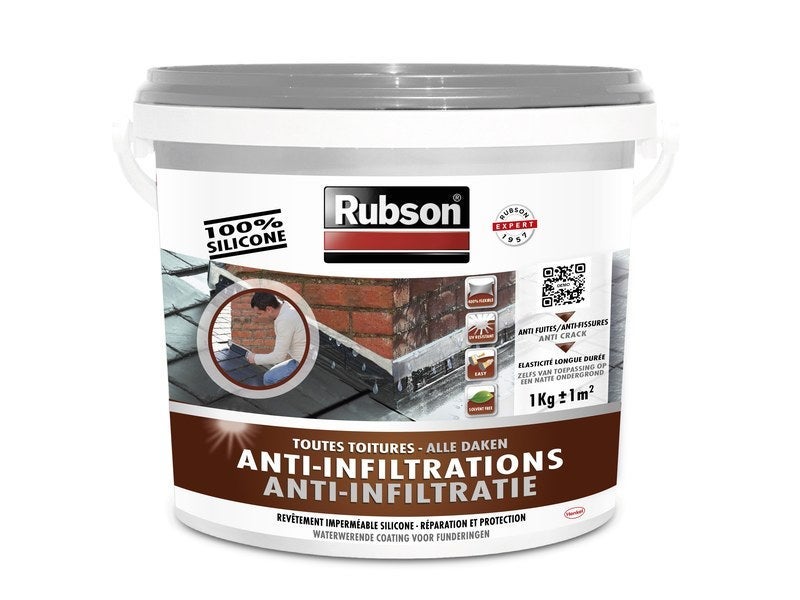 Rivestimento liquido antiperdite per tetti piani e inclinati, grigio RUBSON 1 kg - 2