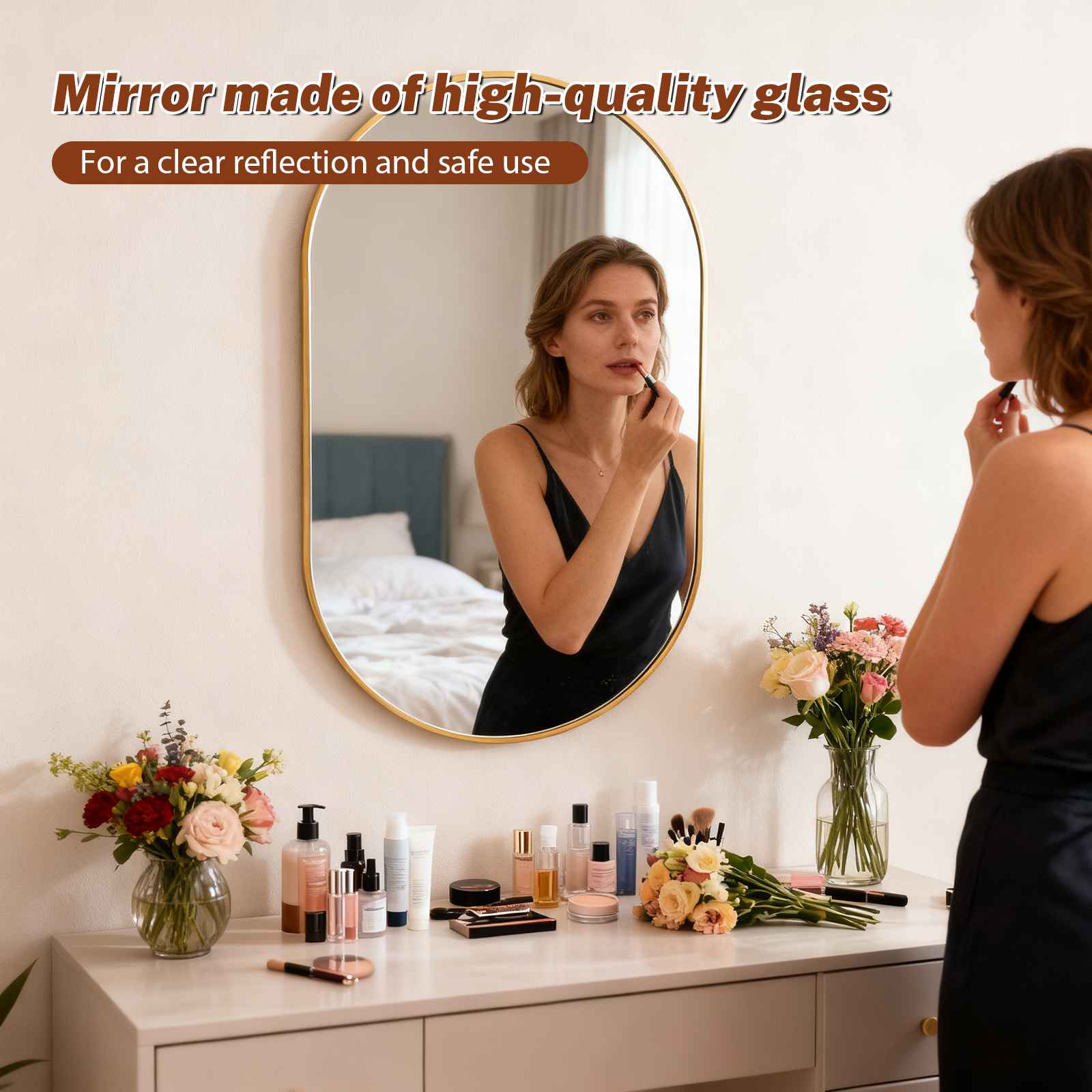 Specchio ovale 50x60 cm in vetro di alta qualità anti-frantumazione per riflesso chiaro e protezione massima - 5