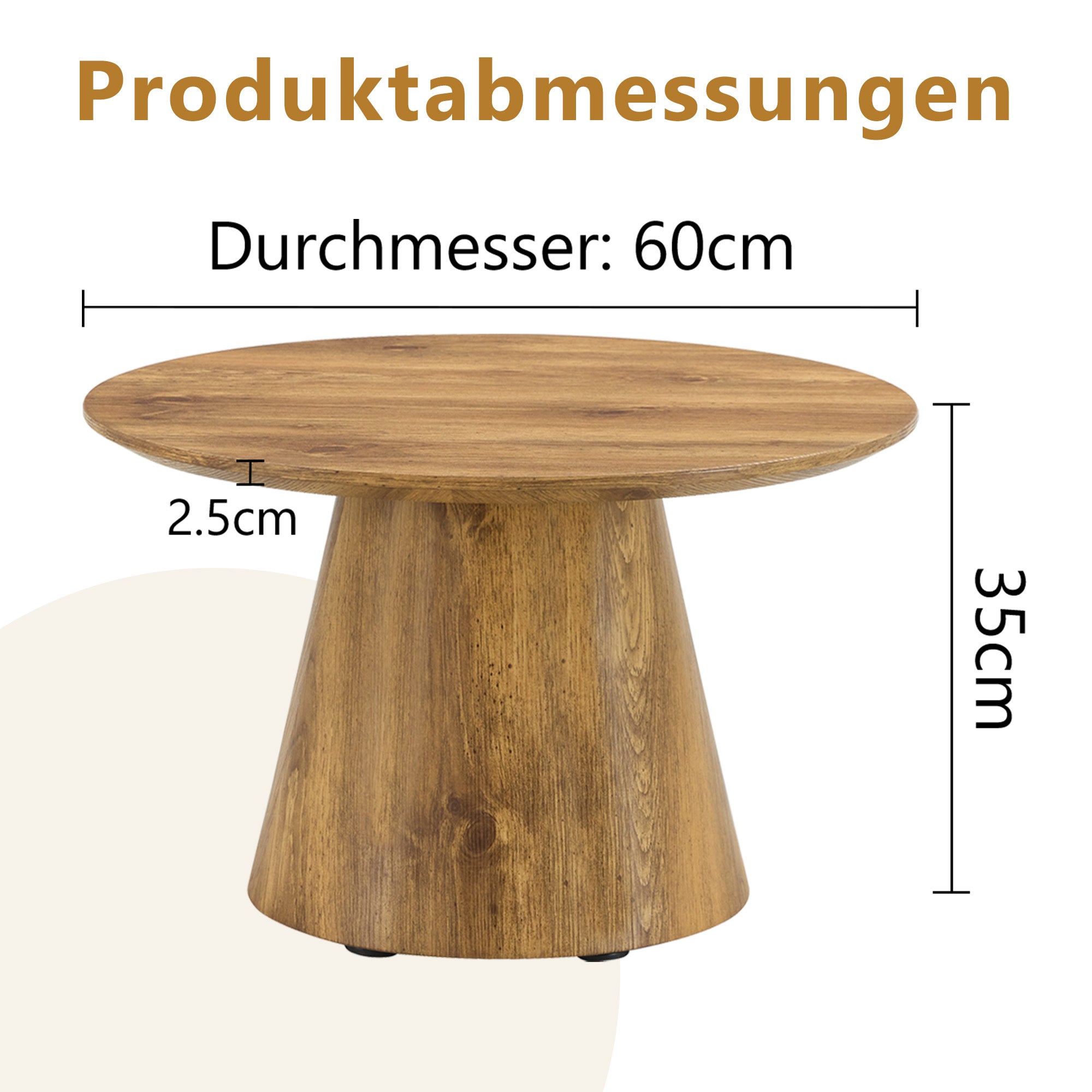 Table basse ronde bois naturel (MDF) – 60 cm x 35 cm, Avec film décoratif bois haut de gamme – table d'appoint bout de canapé,Grain Naturel Noyer - 4