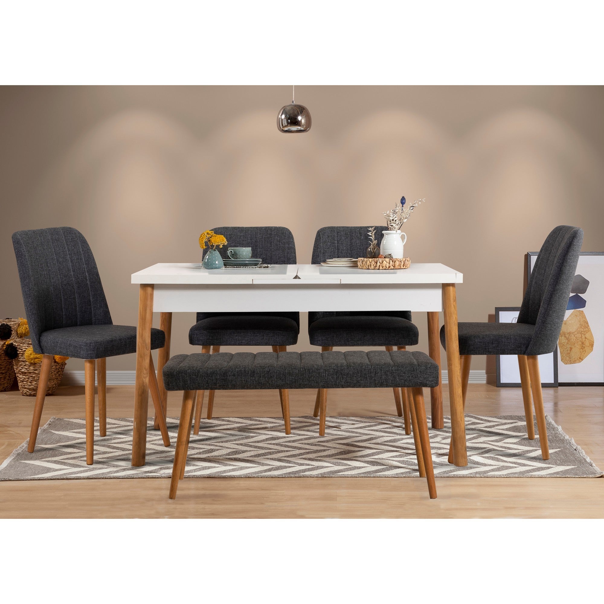 Set tavolo da pranzo allungabile e sedie scandinave (6 pezzi - Main Image
