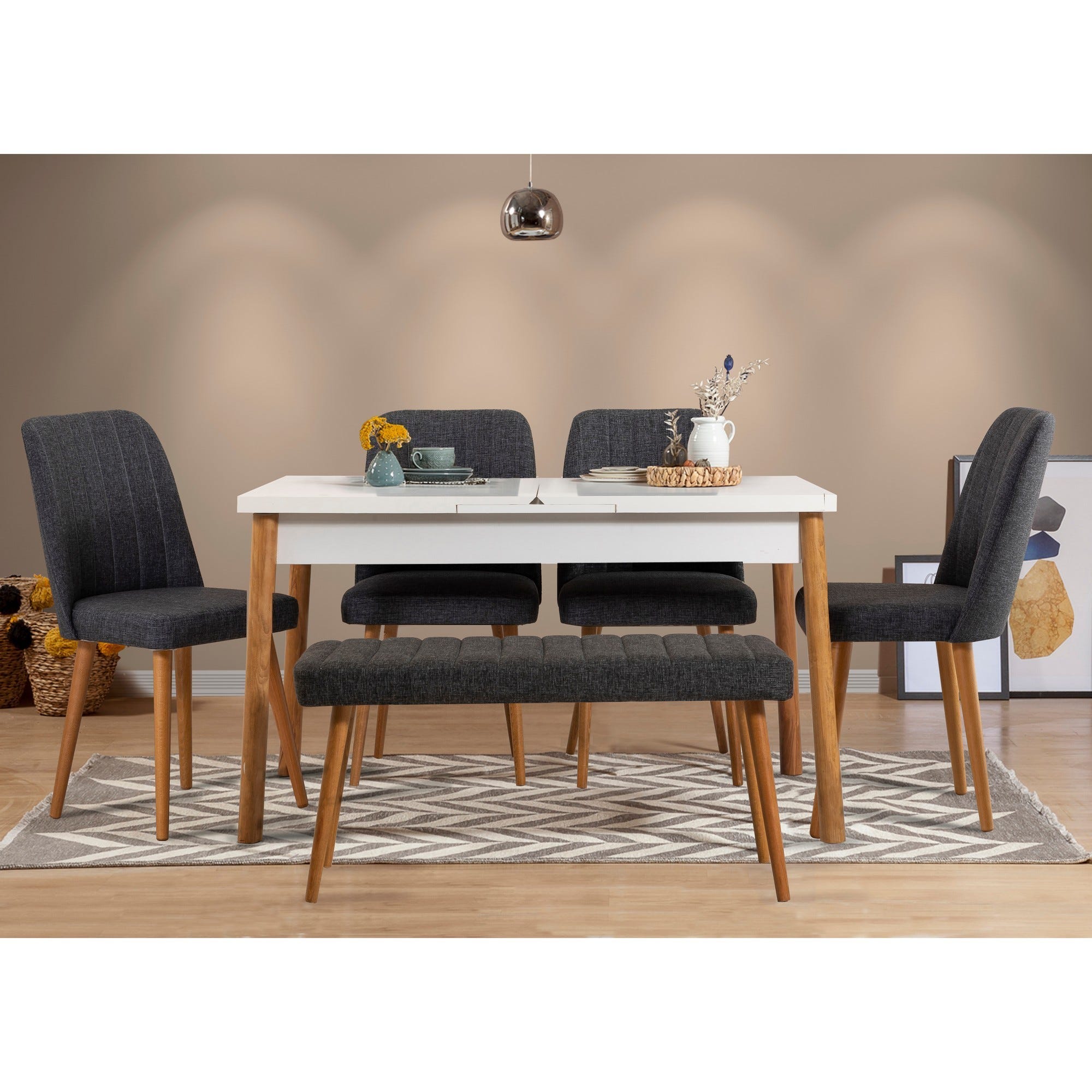 Set tavolo da pranzo allungabile e sedie scandinave (6 pezzi