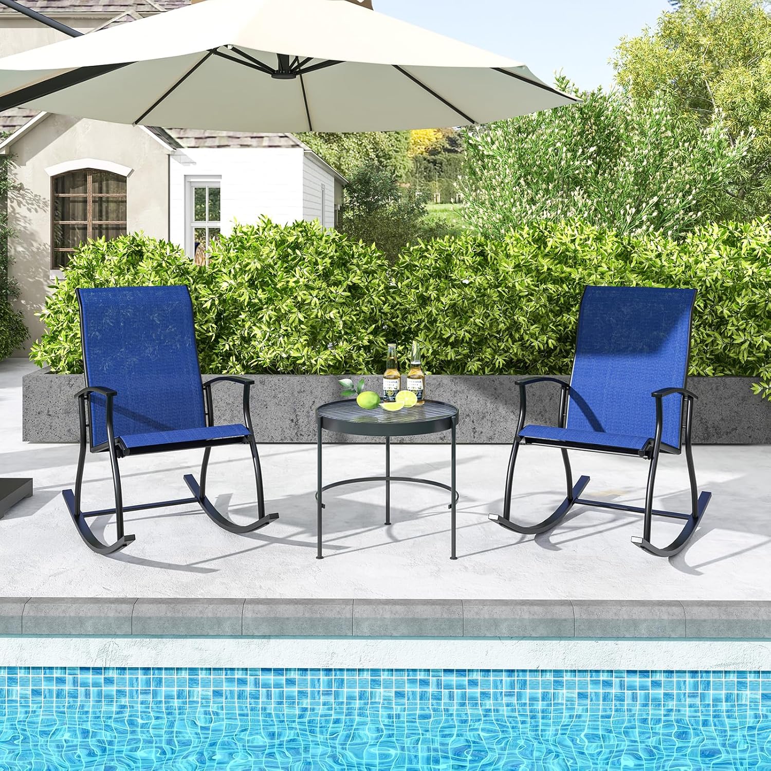 Sedia a Dondolo da Giardino con Braccioli Sdraio da Giardino Ergonomica Poltrona a Giardino Seduta Traspirante per Interno ed Esterno da Campe - 4