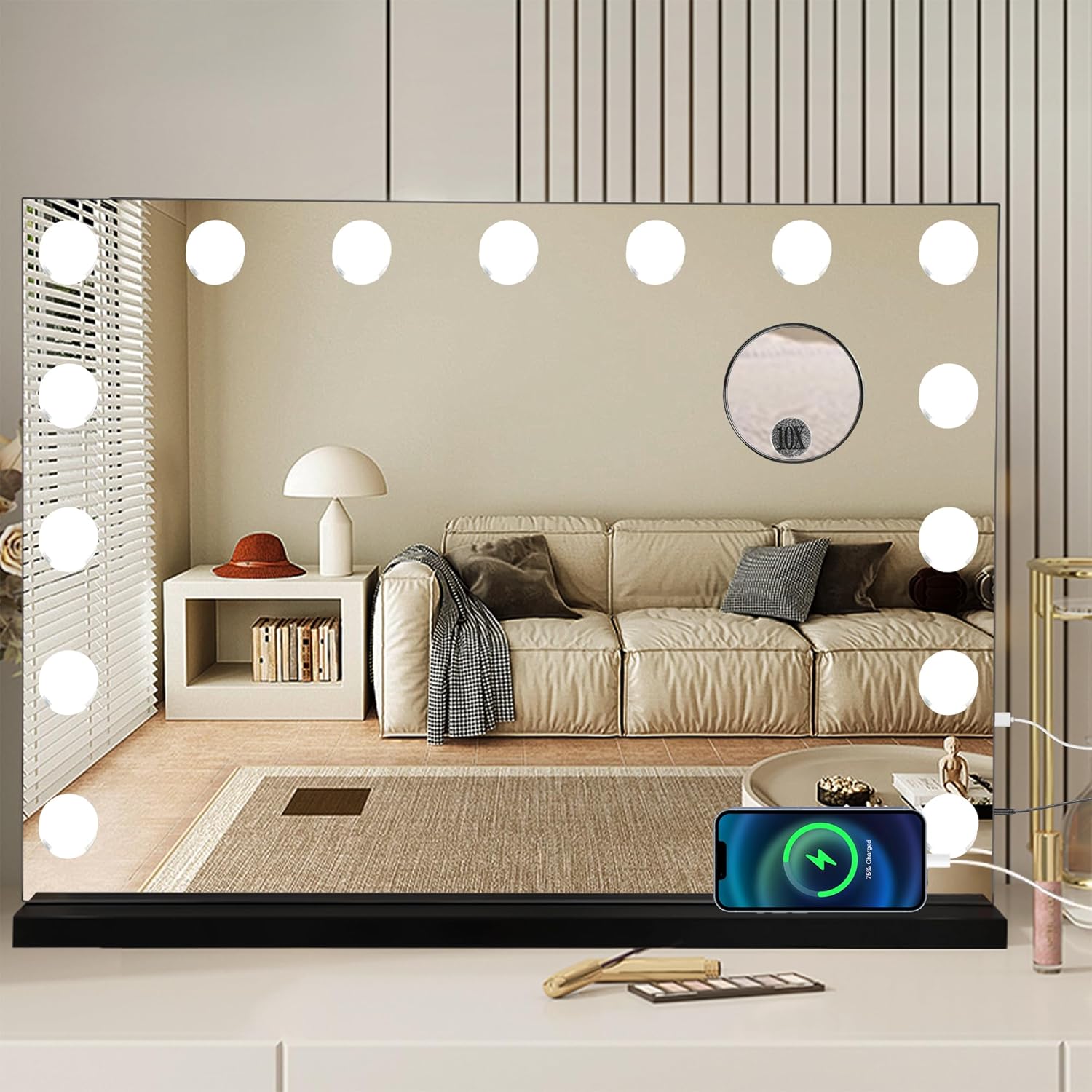 OWill Miroir LED Grossissant Tactile – 3 Luminosités, Rotation 100°, Rechargeable USB – Miroir Maquillage Portable Voyage