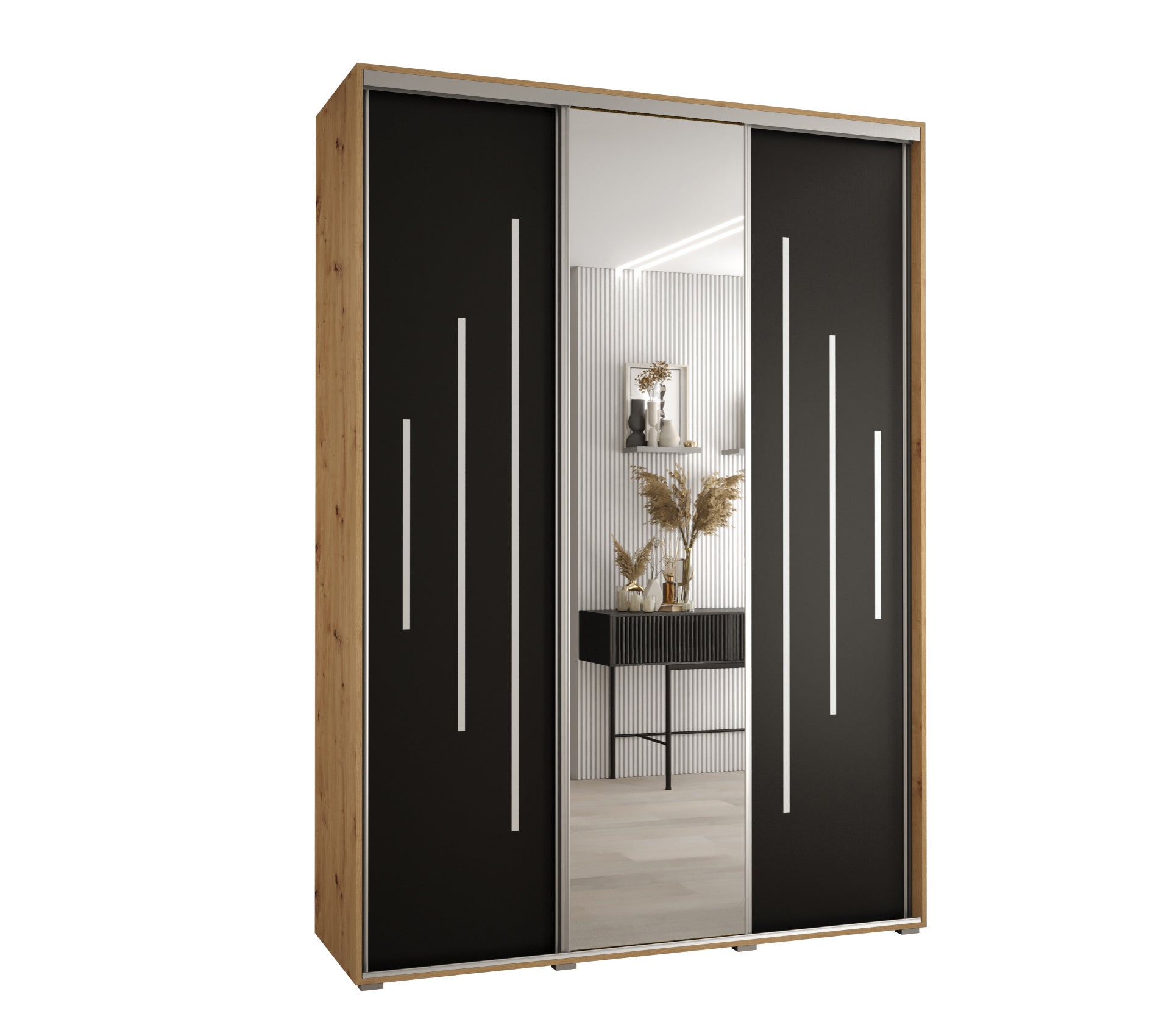 Szafa przesuwna z lustrem wysoka Davos 13 180 x 60 x 235,2 cm artisan + czarmy + u. srebrny - Abiks Meble