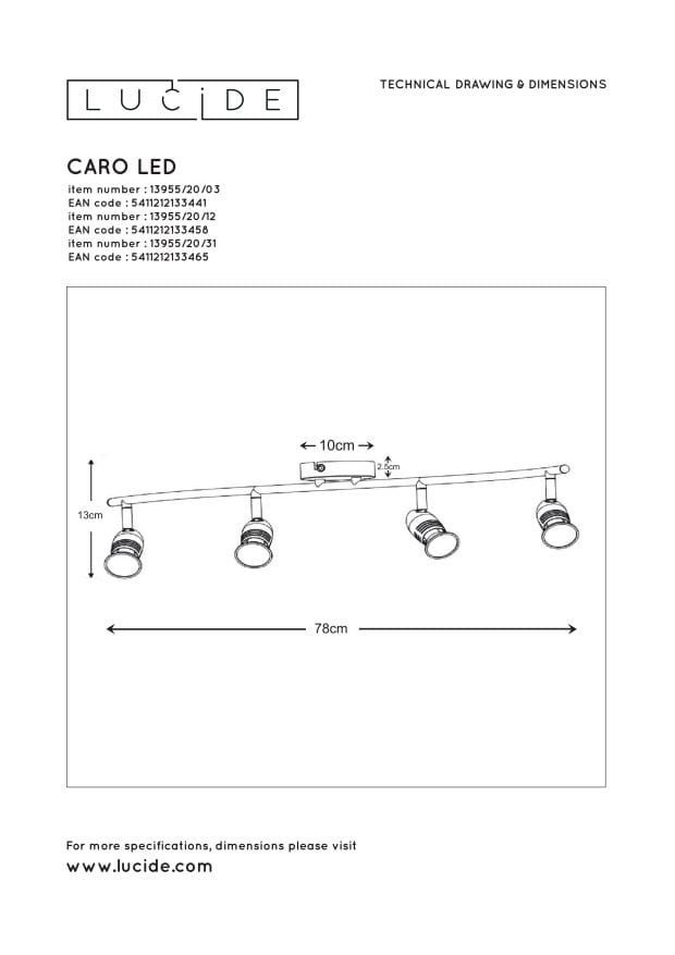 Spot plafond CARO-LED - Chrome Dépoli - 4xGU10 (MR16) - Lucide - 4