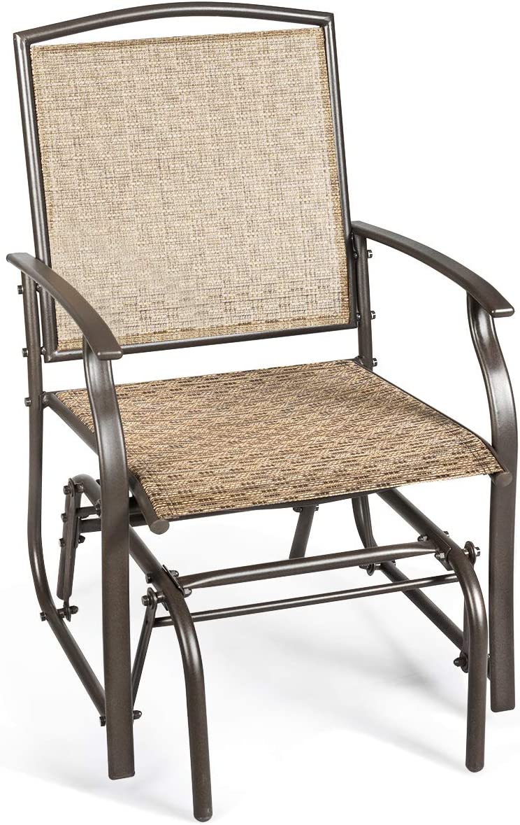 Fotel bujany do ogrodu, fotel bujany, pojedynczy, krzesło ogrodowe z metalową ramą, fotel bujany do użytku na zewnątrz, fotel bujany na balkon (1