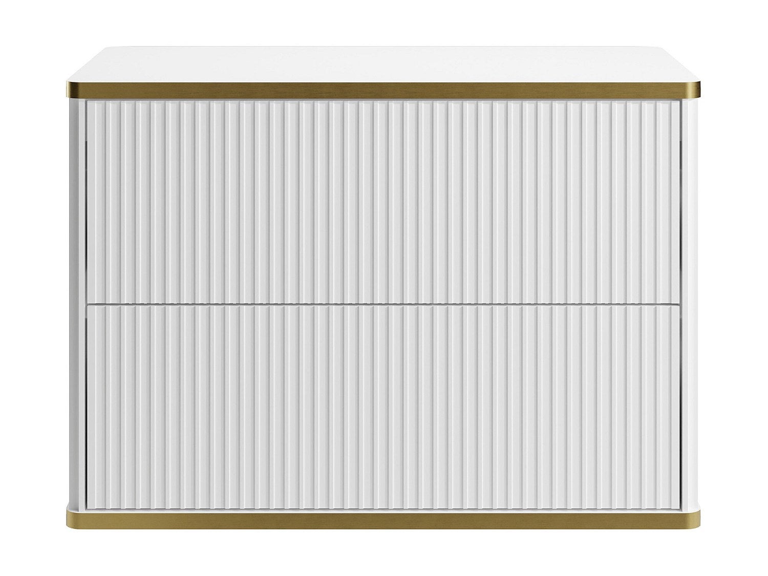Meuble sous vasque suspendu strié liseré doré - Blanc - L80 cm - KELIZA - 2