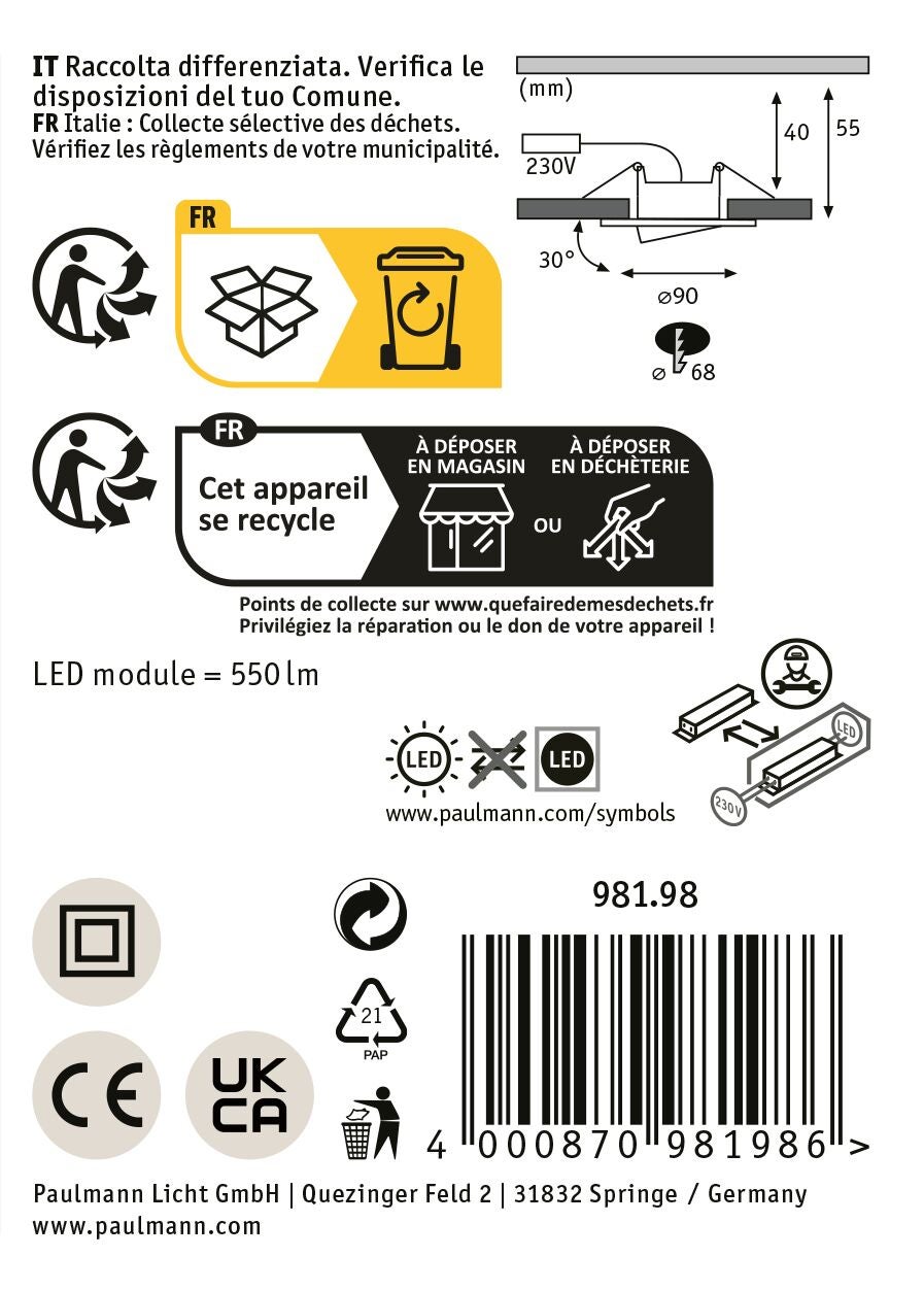 Spot encastré LED Calla Kit de 10 IP65 rond 90mm 30° 10x5W 10x430lm 230V White Switch Noir mat - 10