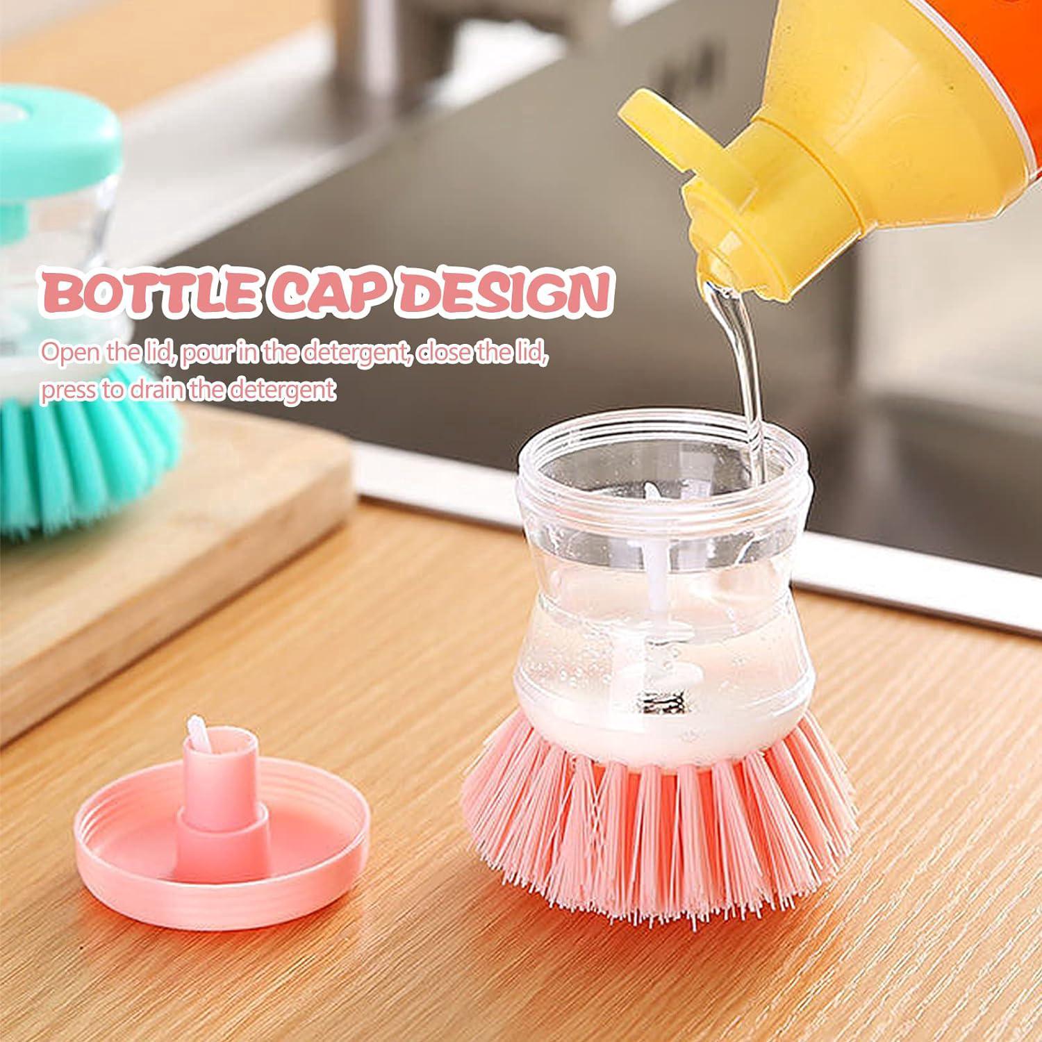 Brosse à vaisselle avec réservoir - Outils de lavage et de nettoyage de cuisine rose Brosse à casserole pour nettoyer l'évier de la casserole - 3