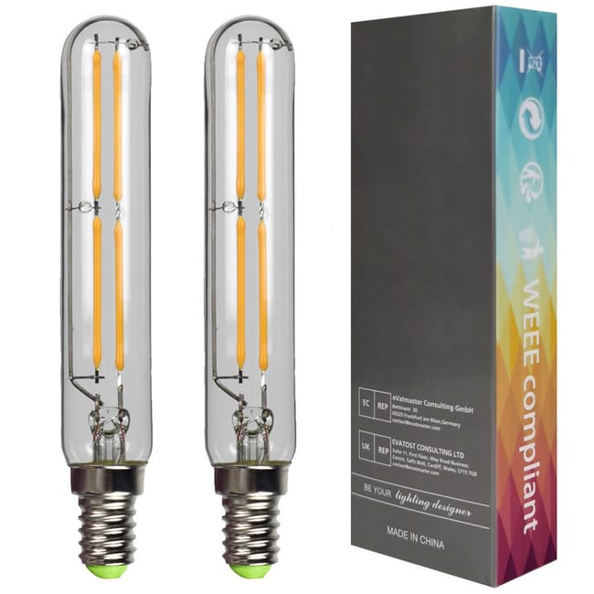 Set di 2 lampadine LED 4 W T20 tubolari a filamento E14 Edison, base ...