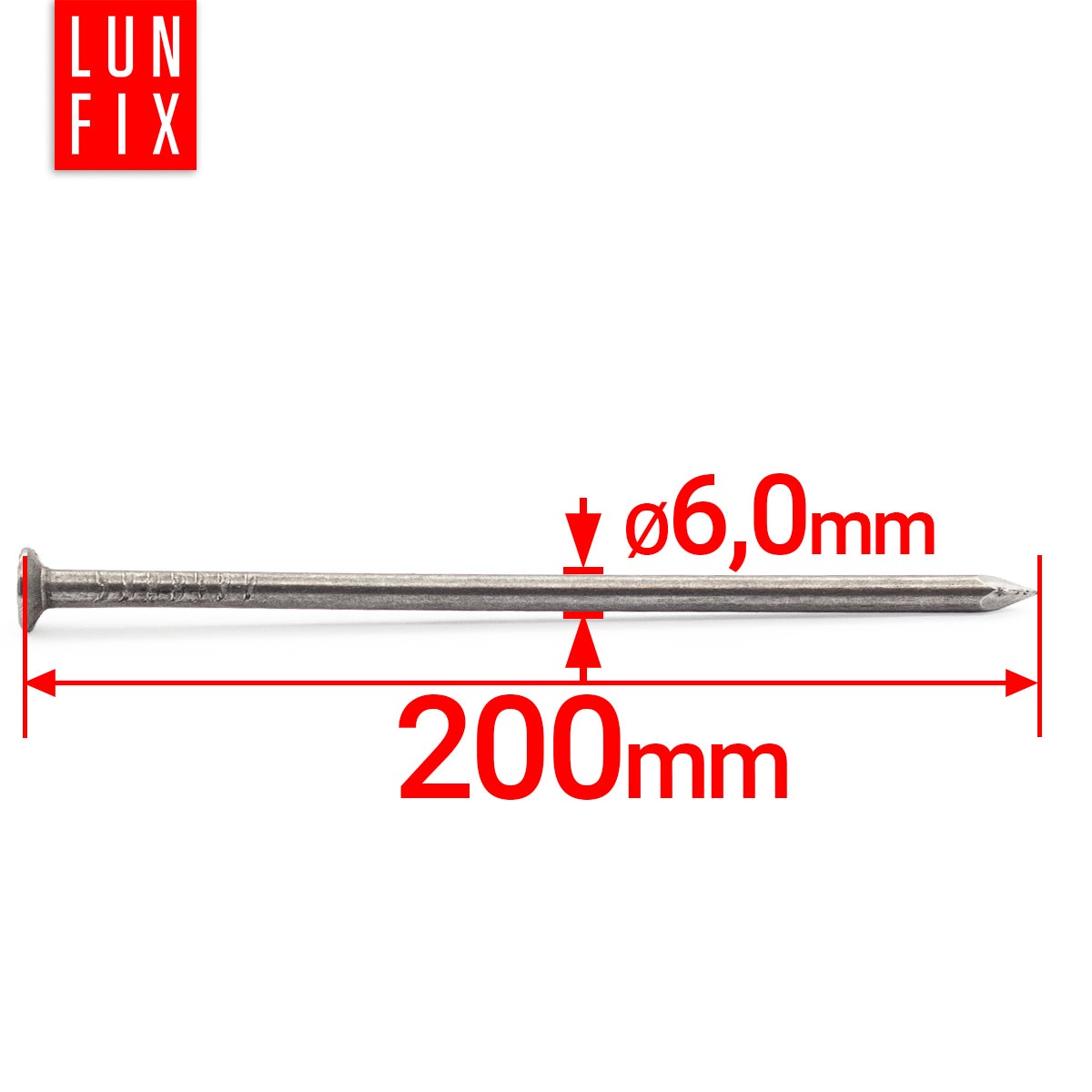 Gwoździe budowlane 6x200 mm gładkie 5kg ok. 110szt. - 2