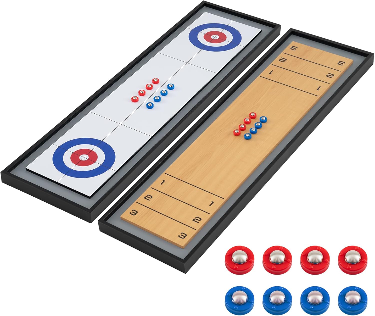 Shuffleboard et Curling, Table Air Hockey Portable 2 en 1 avec 8 Disques, Rainures Antidérapantes, Table Multijeux pour Adultes,Fête de Famille - 6