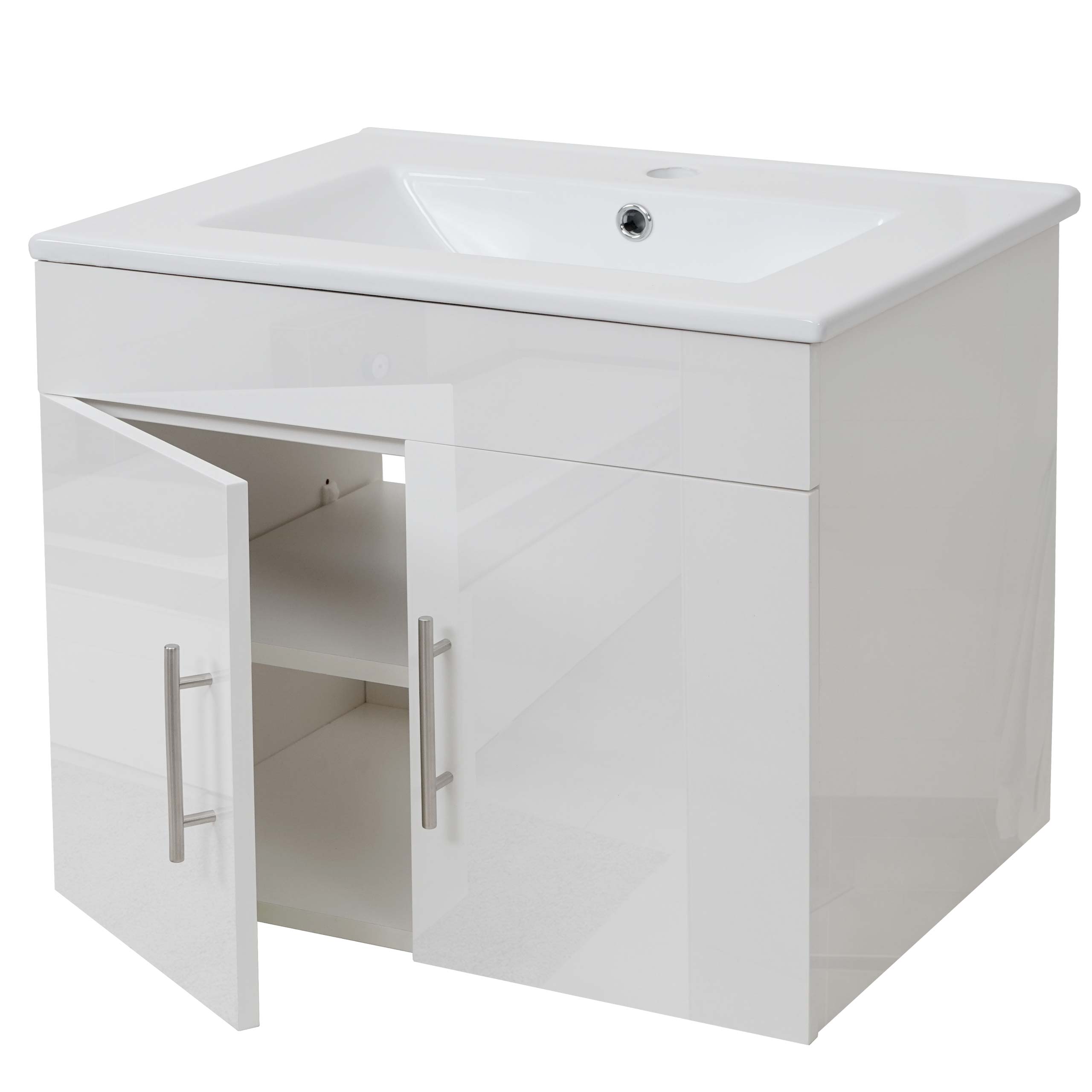 Umywalka + szafka podumywalkowa HWC-D16, umywalka, certyfikat MVG, wysoki połysk 60 cm ~ biała
