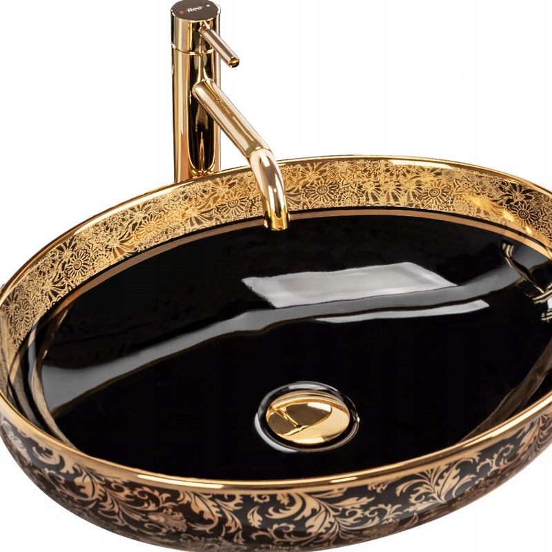 Umywalka Nablatowa Rea Margot Czarny Złoty 52 X 40