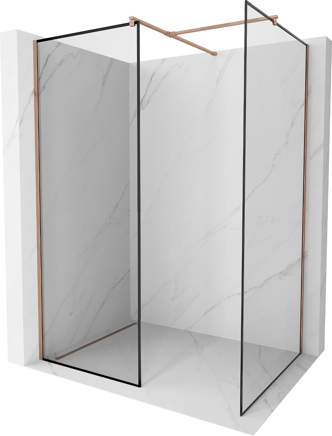 Mexen Kioto ścianka prysznicowa Walk-in 110 x 90 cm, czarna ramka, różowe złoto - 800-110-202-60-70-090