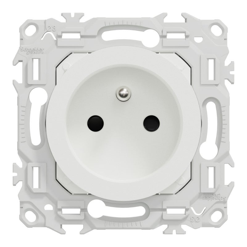 Prise de courant à puits spécial rénovation 2P+T Odace Schneider Electric - 16A - A vis et griffes - Blanc - 2